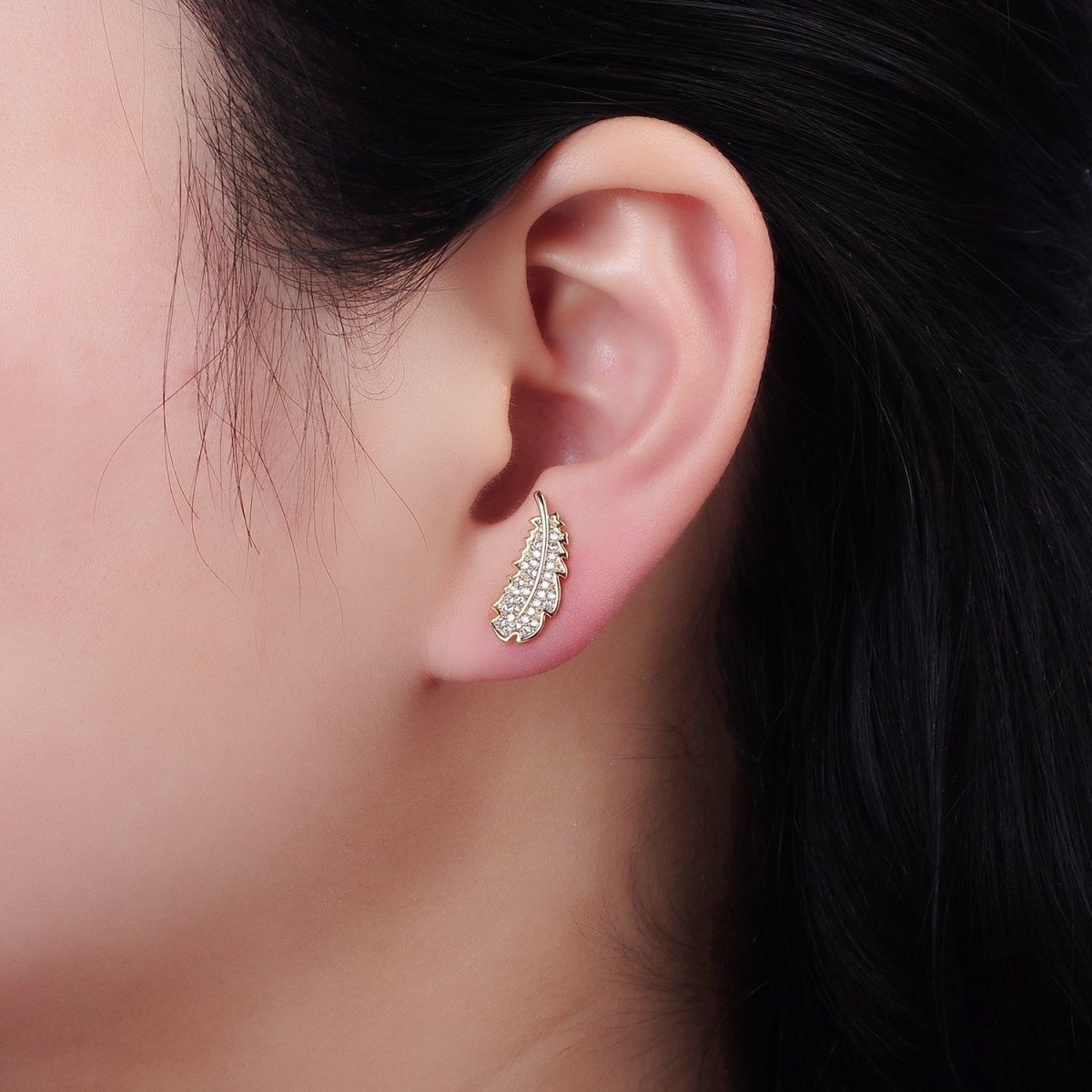 14K Gold Filled Micro Paved CZ Leaf Nature Stud Earrings in Gold & Silver | V508 V509 - DLUXCA