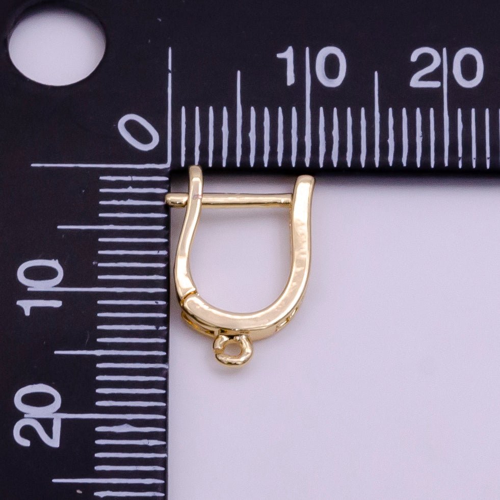14k Gold Filled Micro Paved CZ Oblong Open Loop English Lock Earrings Findings in Gold & Silver | Z618 Z619 - DLUXCA