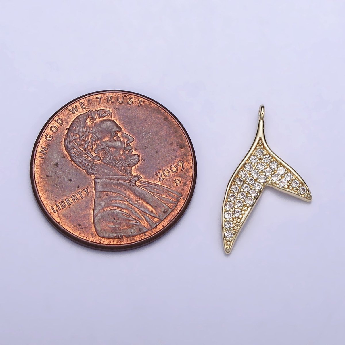 14K Gold Filled Micro Paved CZ Ocean Animal Dolphin Tail Charm | AC727 - DLUXCA