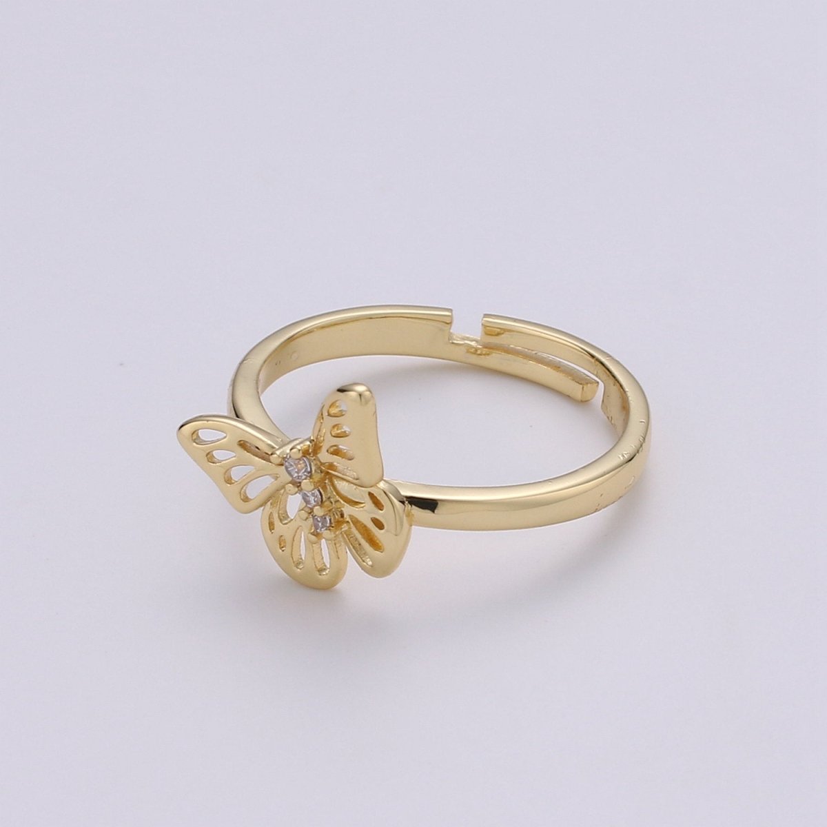 14K Gold Filled Micro Paved CZ Open Butterfly Adjustable Ring | R048 - DLUXCA
