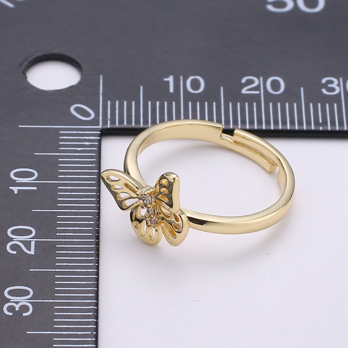 14K Gold Filled Micro Paved CZ Open Butterfly Adjustable Ring | R048 - DLUXCA