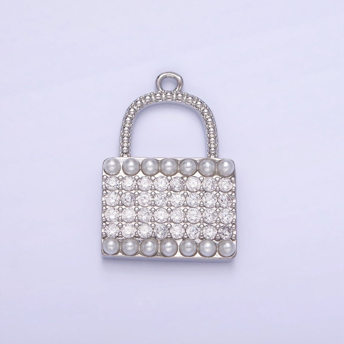 14K Gold Filled Micro Paved CZ Pearl Lined Padlock Charm in Gold & Silver | AG691 - DLUXCA