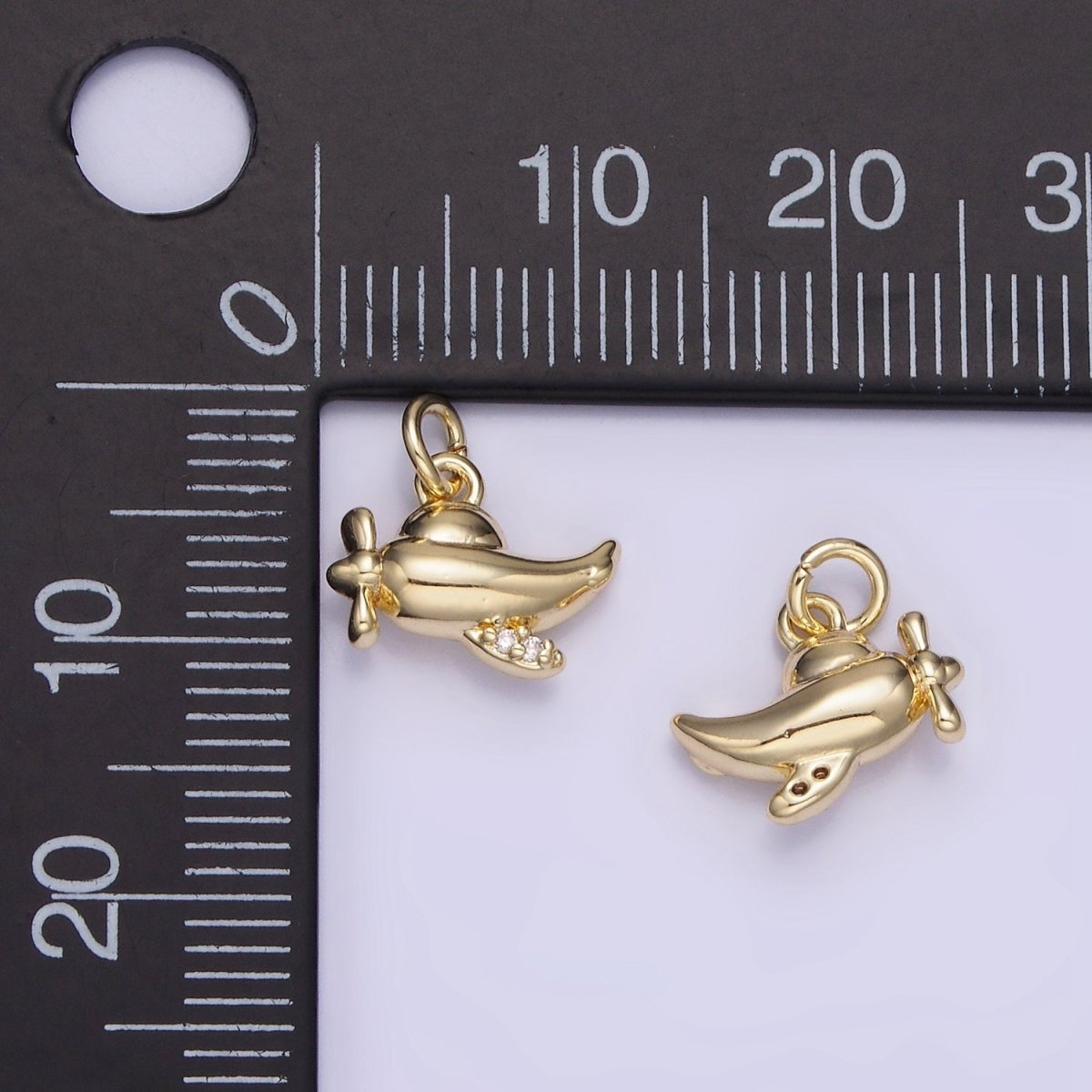 14K Gold Filled Micro Paved CZ Plane Vehicle Charm | AG742 - DLUXCA