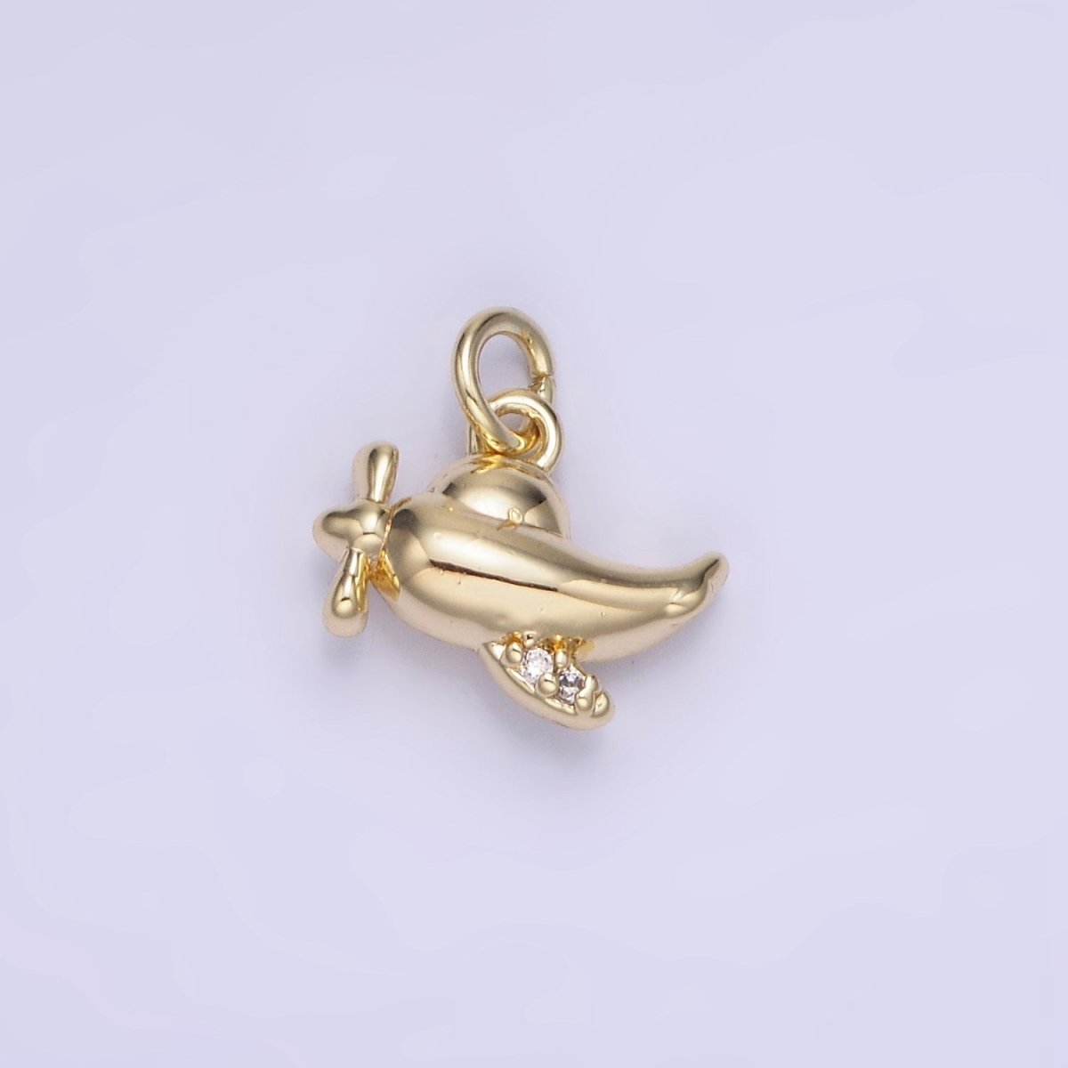 14K Gold Filled Micro Paved CZ Plane Vehicle Charm | AG742 - DLUXCA