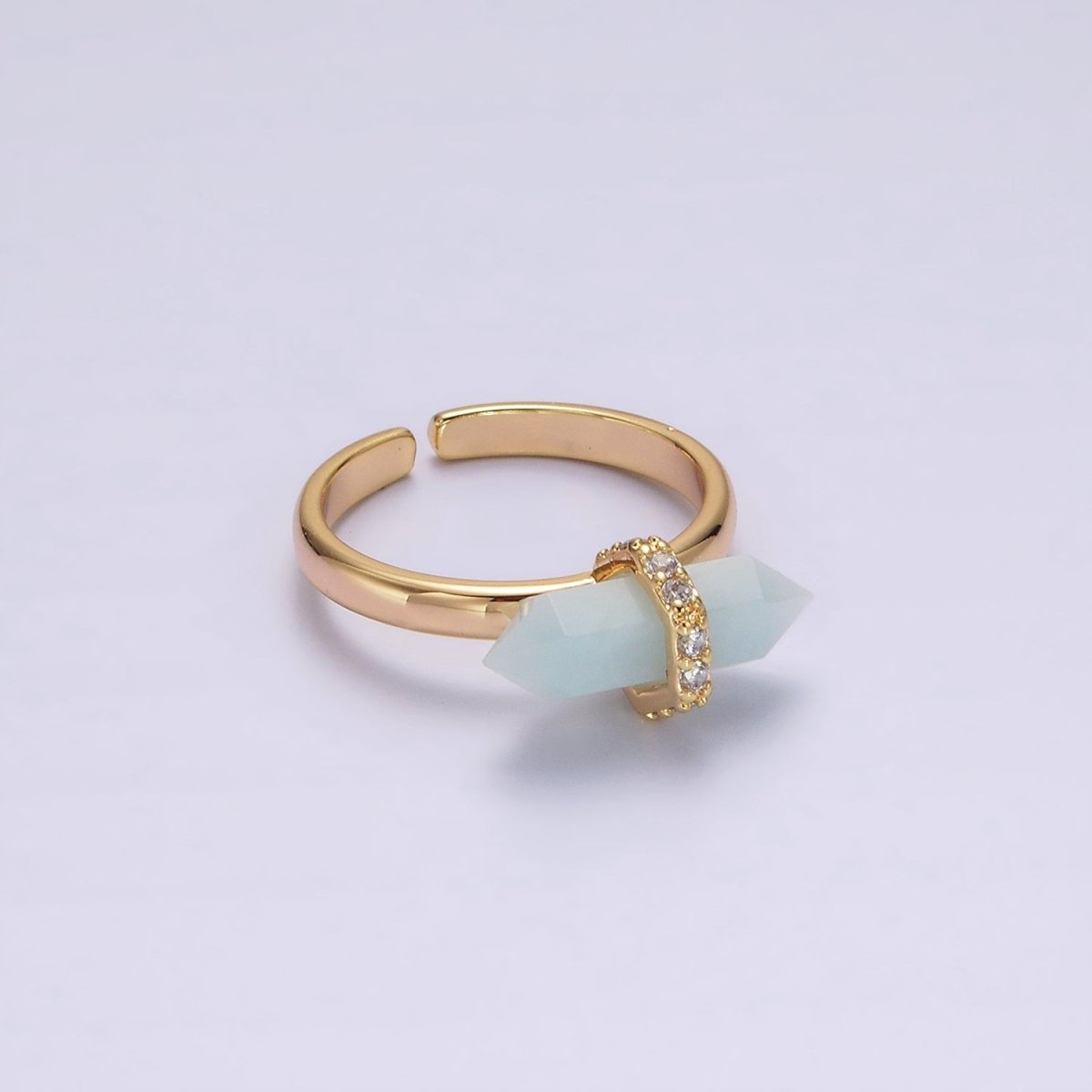 14K Gold Filled Micro Paved CZ Pointed Wand Citrine, Rose Quartz, Aquamarine, Amazonite, Howlite, Amethyst, Labradorite, Onyx Ring | O1035 - O1042 - DLUXCA