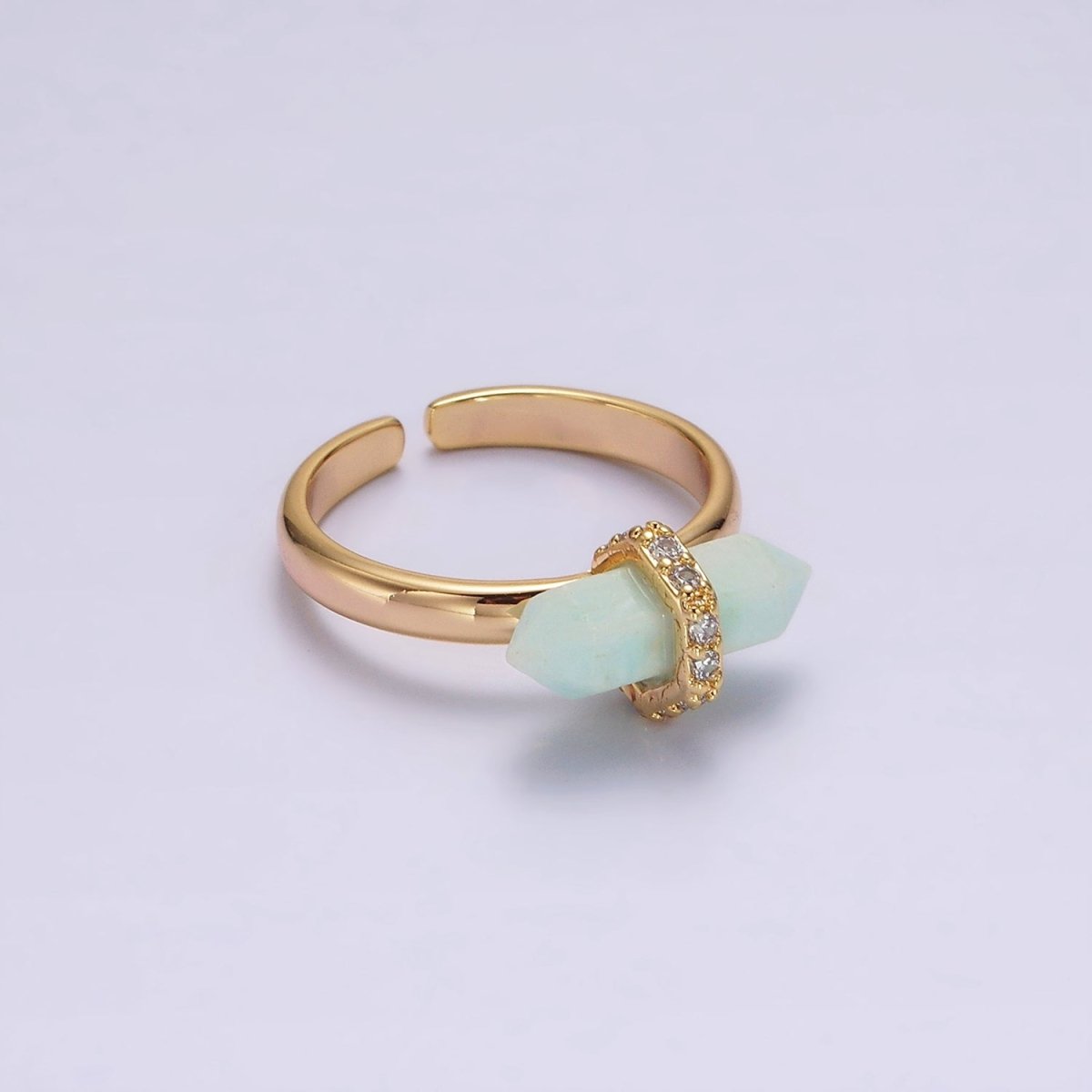 14K Gold Filled Micro Paved CZ Pointed Wand Citrine, Rose Quartz, Aquamarine, Amazonite, Howlite, Amethyst, Labradorite, Onyx Ring | O1035 - O1042 - DLUXCA