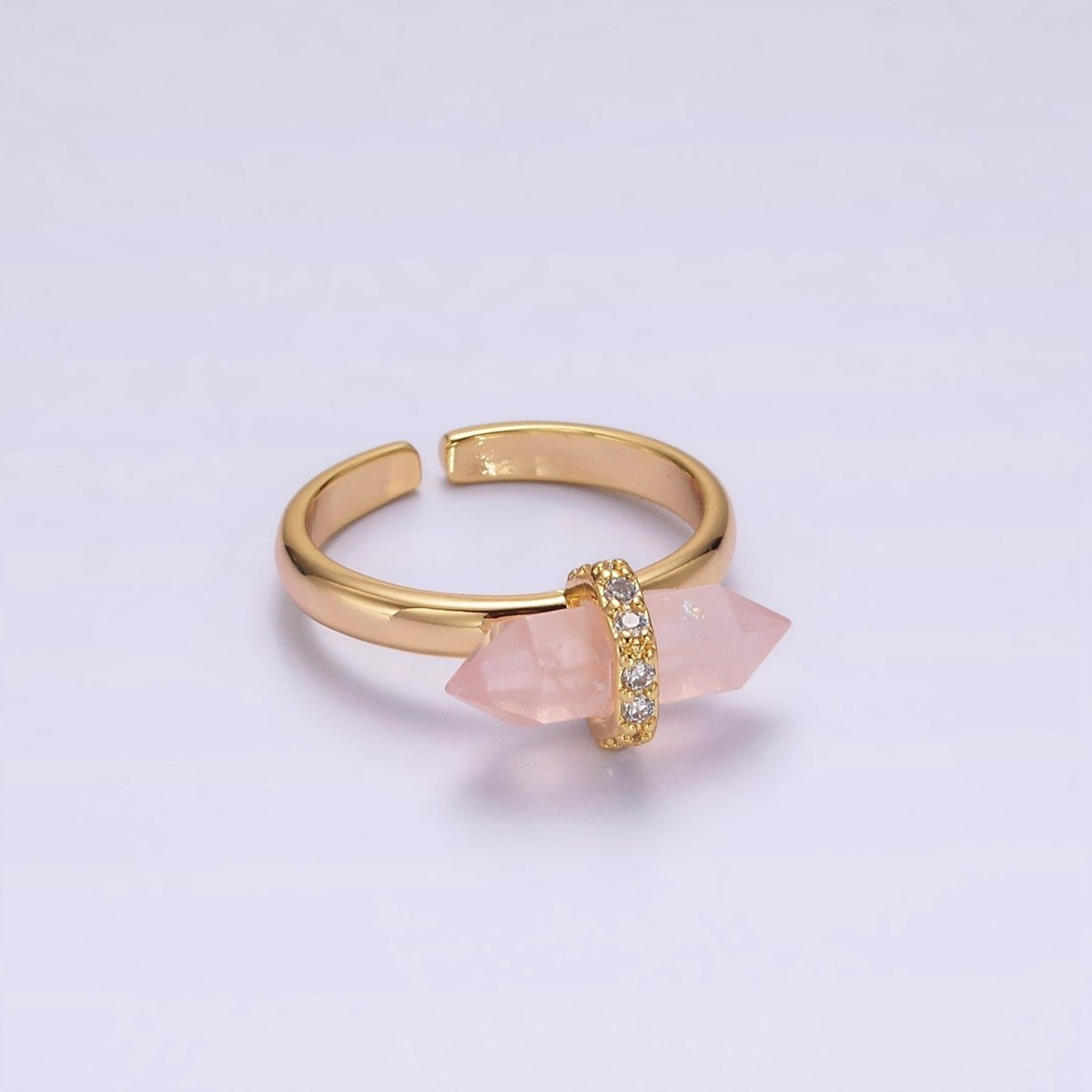 14K Gold Filled Micro Paved CZ Pointed Wand Citrine, Rose Quartz, Aquamarine, Amazonite, Howlite, Amethyst, Labradorite, Onyx Ring | O1035 - O1042 - DLUXCA