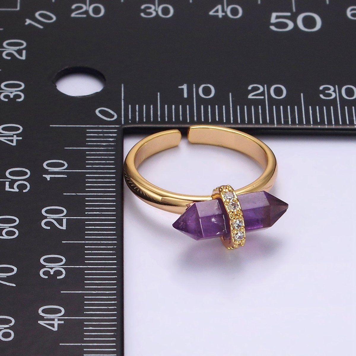 14K Gold Filled Micro Paved CZ Pointed Wand Citrine, Rose Quartz, Aquamarine, Amazonite, Howlite, Amethyst, Labradorite, Onyx Ring | O1035 - O1042 - DLUXCA