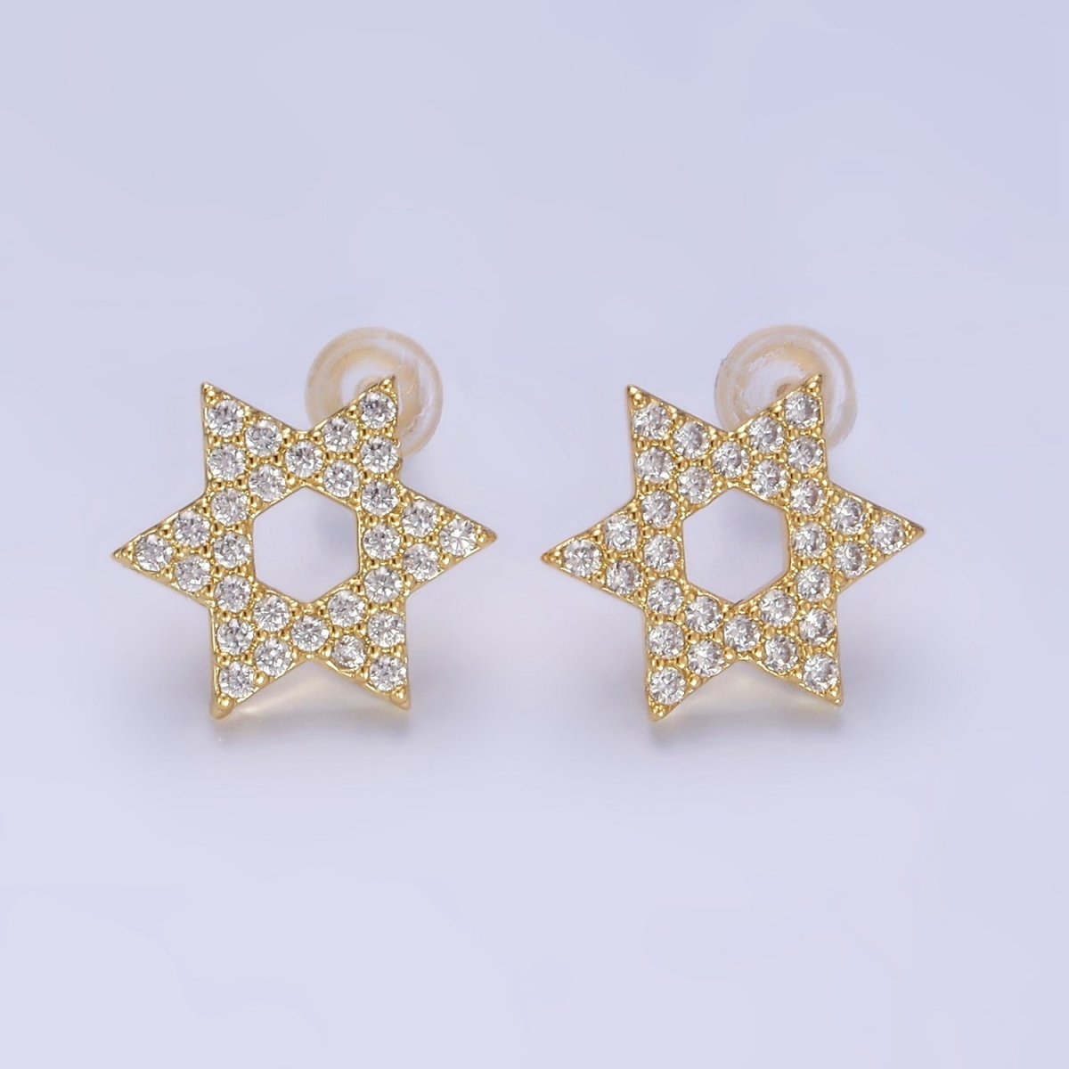 14K Gold Filled Micro Paved CZ Star of David Stud Earrings in Gold & Silver | AB1273 AB1274 - DLUXCA