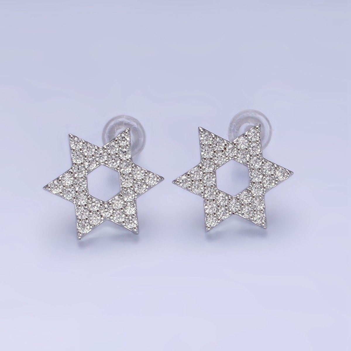 14K Gold Filled Micro Paved CZ Star of David Stud Earrings in Gold & Silver | AB1273 AB1274 - DLUXCA
