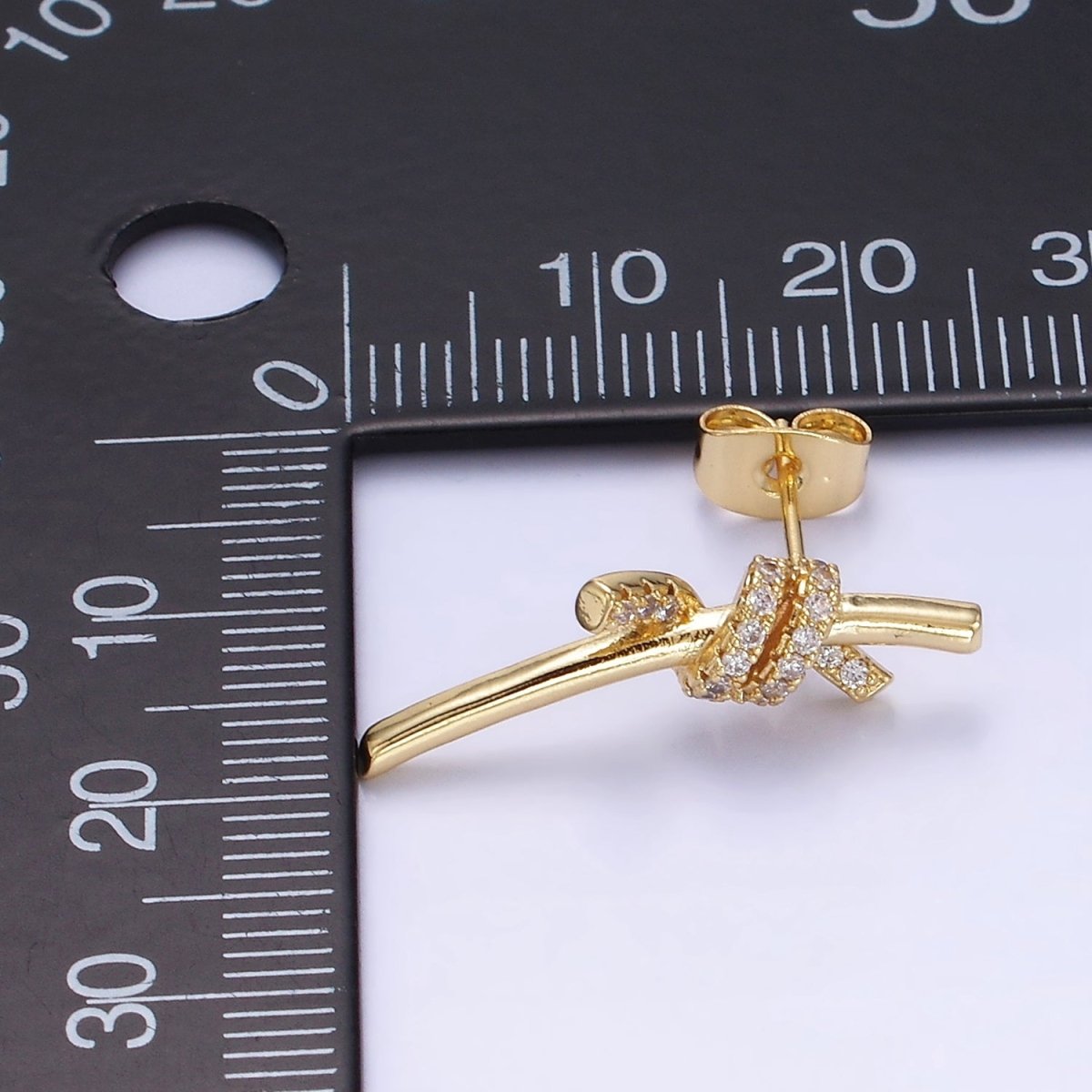14K Gold Filled Micro Paved CZ Tied Bar Stud Earrings | AB1400 - DLUXCA