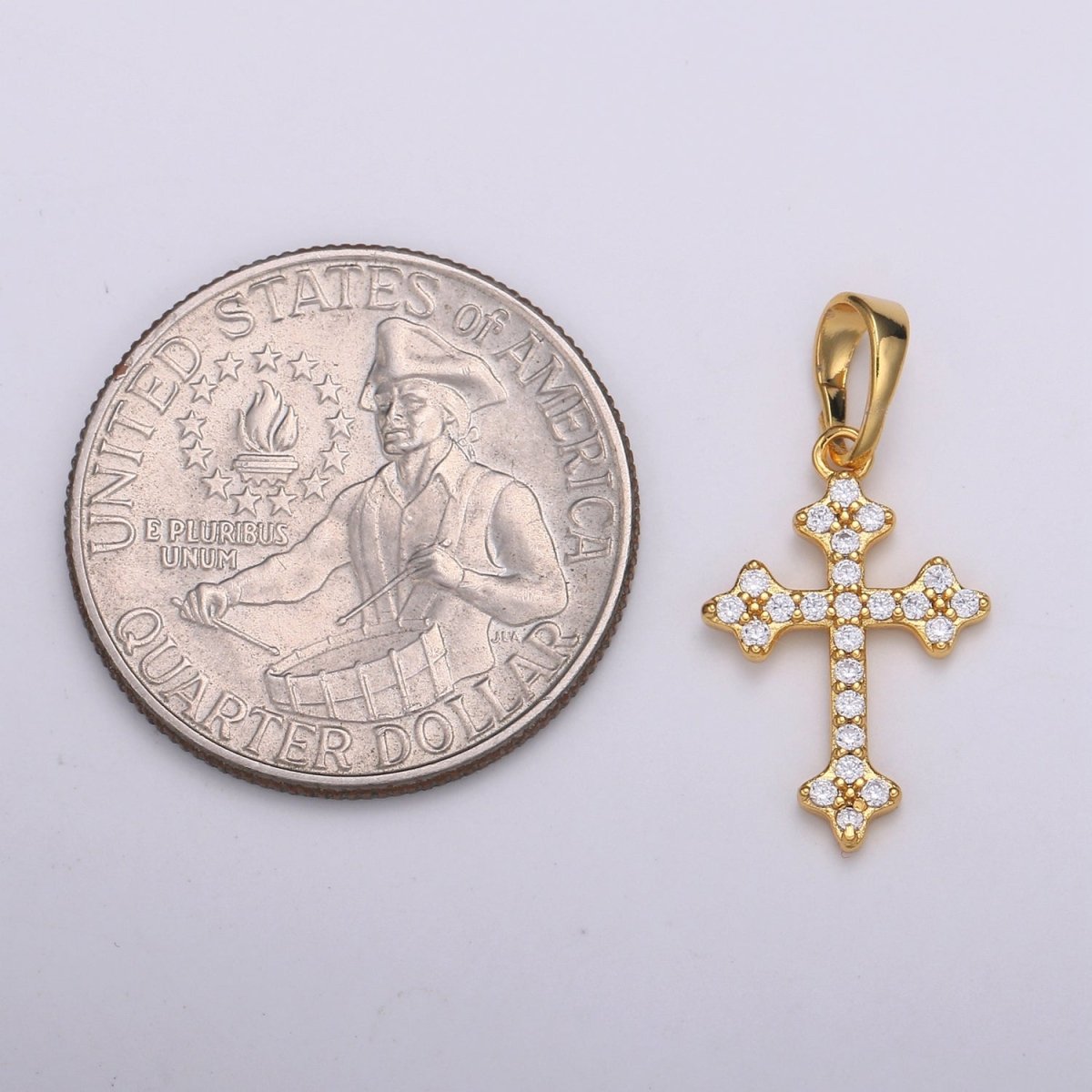 14K Gold Filled Micro Paved CZ Victorian Botonee Cross Religious Pendant I-390 - DLUXCA