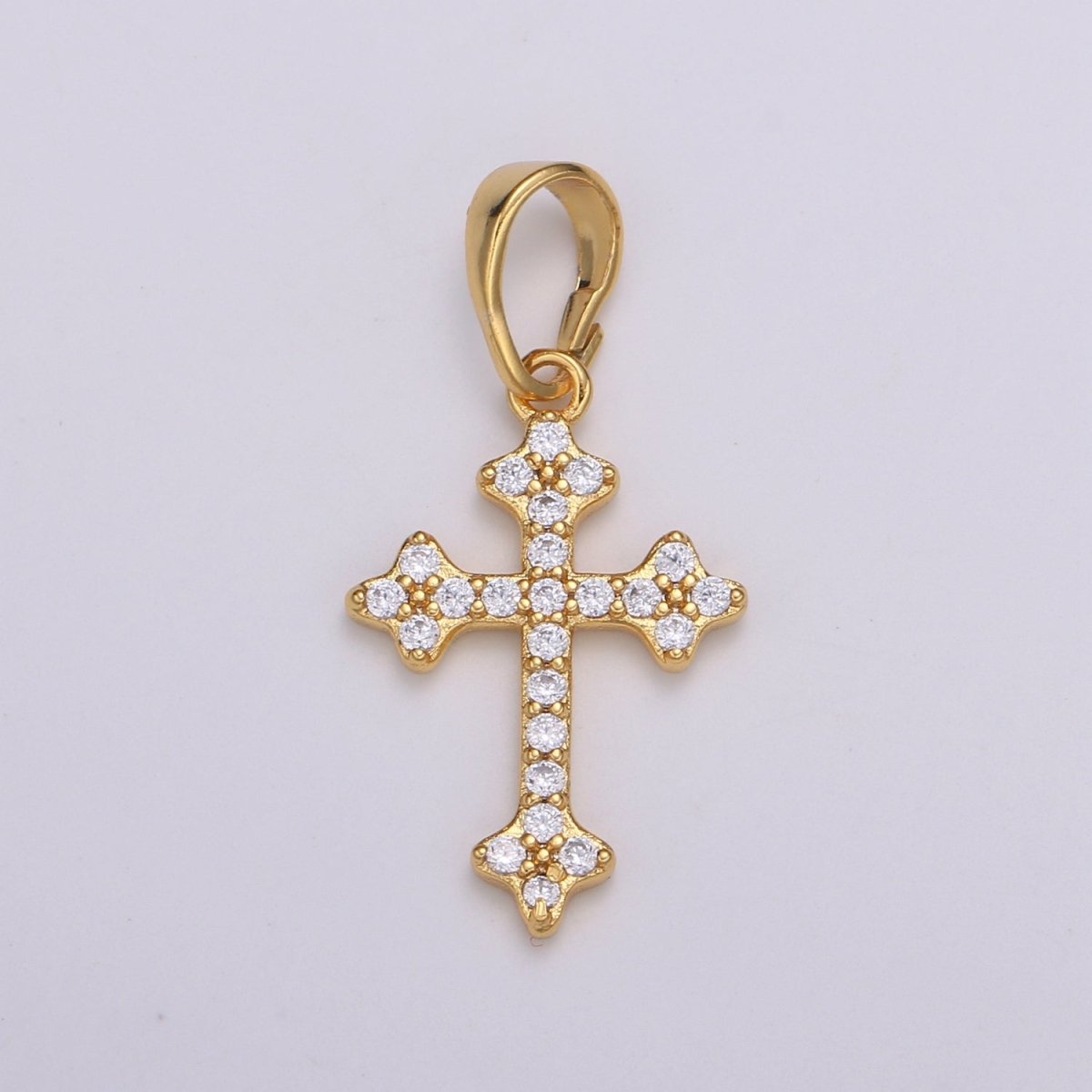 14K Gold Filled Micro Paved CZ Victorian Botonee Cross Religious Pendant I-390 - DLUXCA