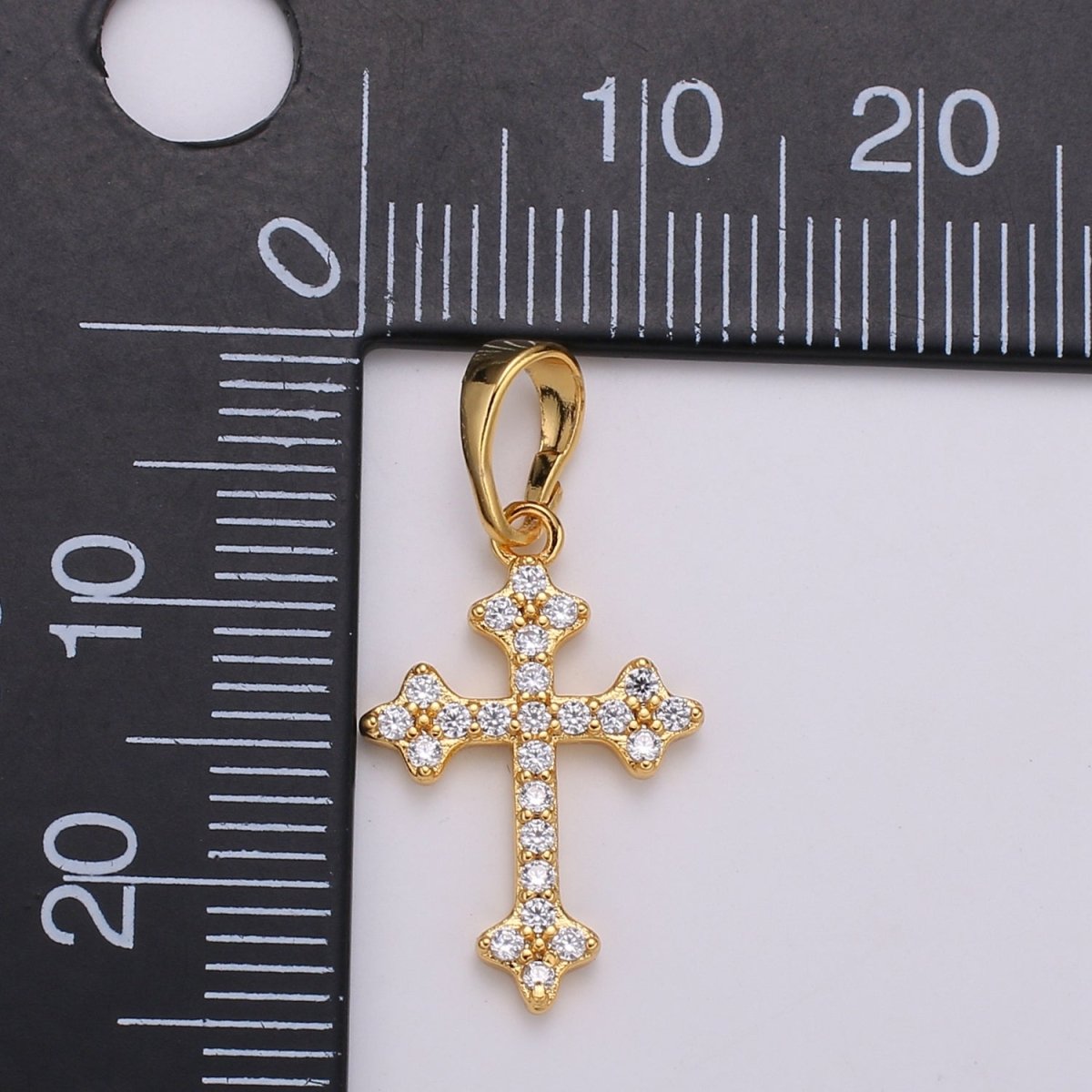 14K Gold Filled Micro Paved CZ Victorian Botonee Cross Religious Pendant I-390 - DLUXCA