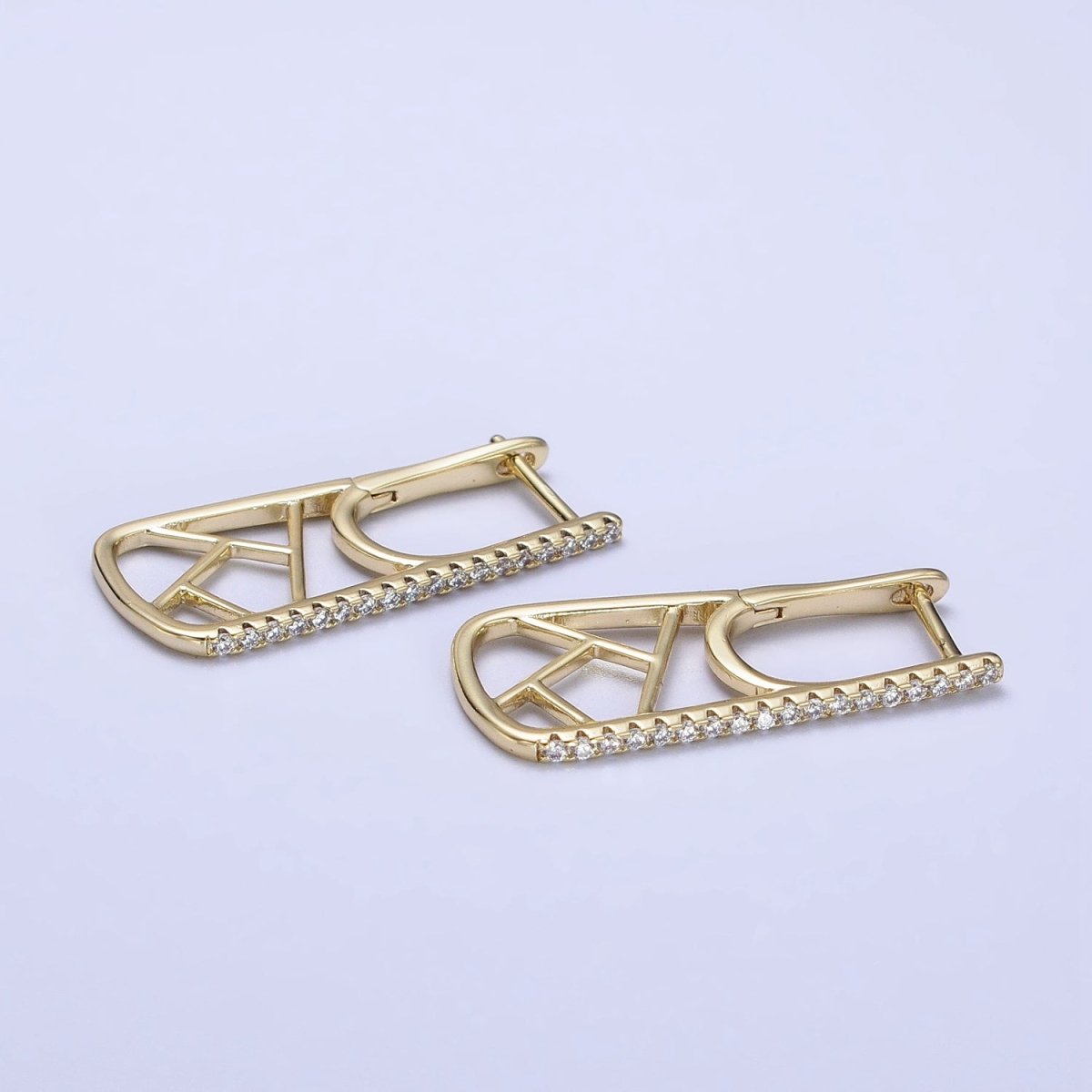 14K Gold Filled Micro Paved Lined Abstract Linear 28.7mm Oblong Hoop Earrings | AB261 - DLUXCA