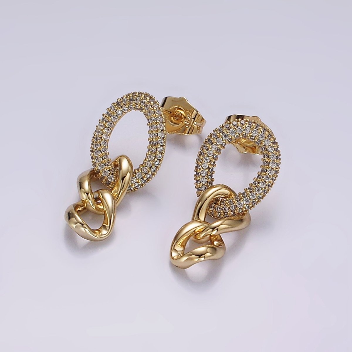 14K Gold Filled Micro Paved Oval Curb Link Drop Stud Earrings | AB1125 - DLUXCA