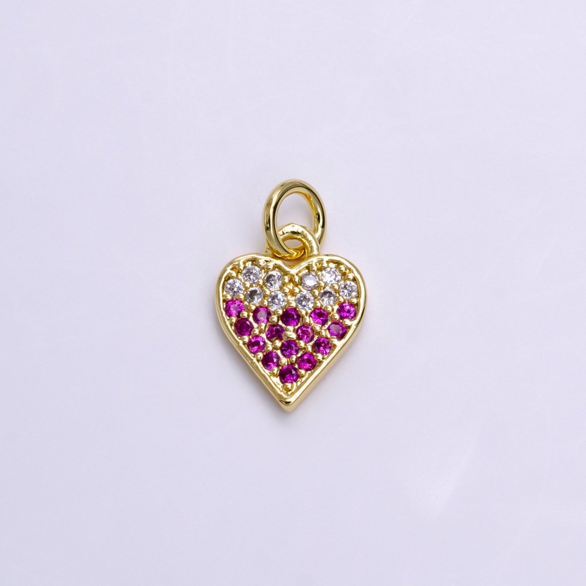 14K Gold Filled Mini Clear Fuchsia Micro Paved CZ Heart Charm | AC-1449 - DLUXCA