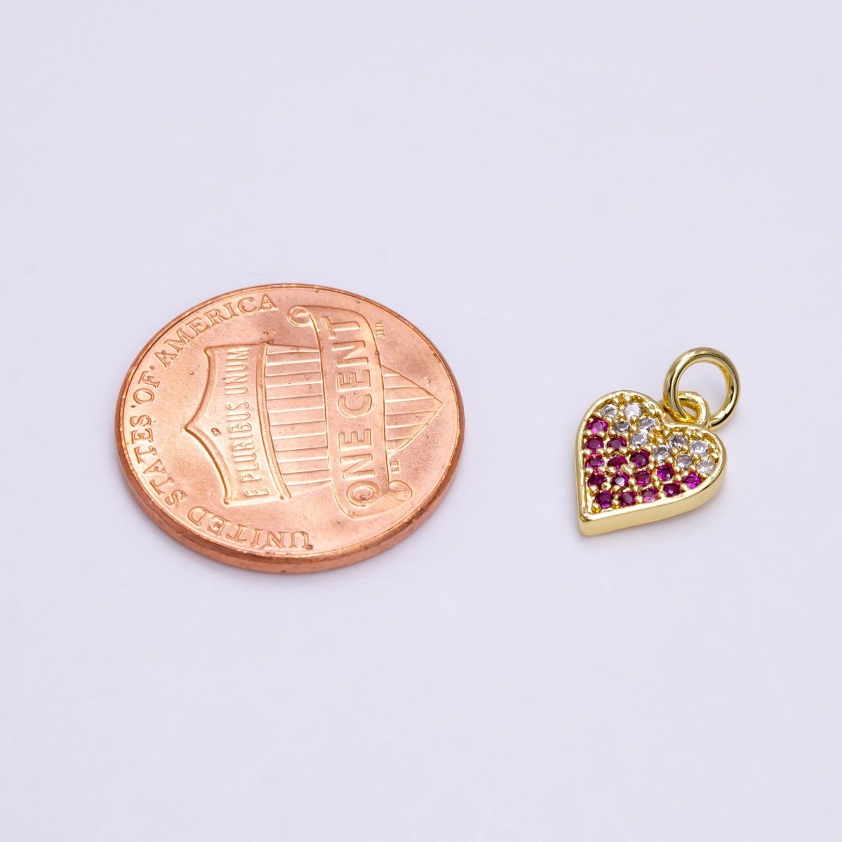 14K Gold Filled Mini Clear Fuchsia Micro Paved CZ Heart Charm | AC-1449 - DLUXCA