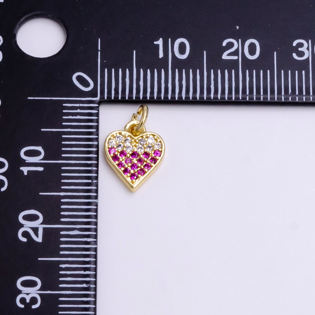 14K Gold Filled Mini Clear Fuchsia Micro Paved CZ Heart Charm | AC-1449 - DLUXCA