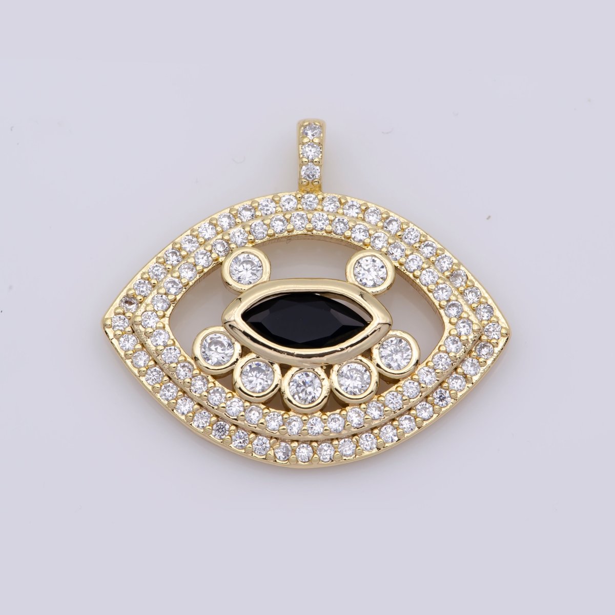 14K Gold Filled Mini Evil Eye Cz Pave Pendant, Gold Unique Pave Evil Eye Charm for earring necklace bracelet supply J-931 - DLUXCA