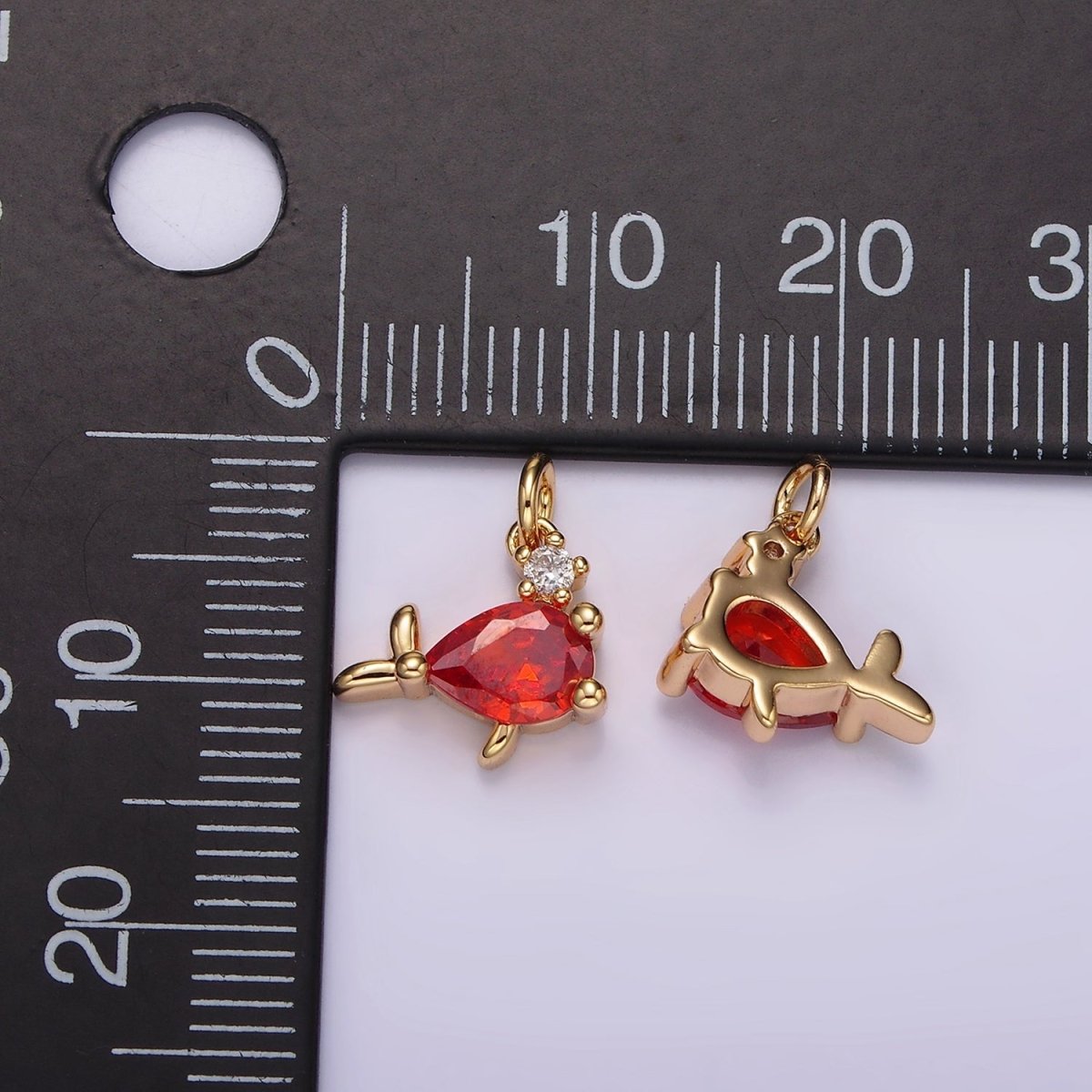 14K Gold Filled Mini Fish Red CZ Add-On Charm | AG426 - DLUXCA