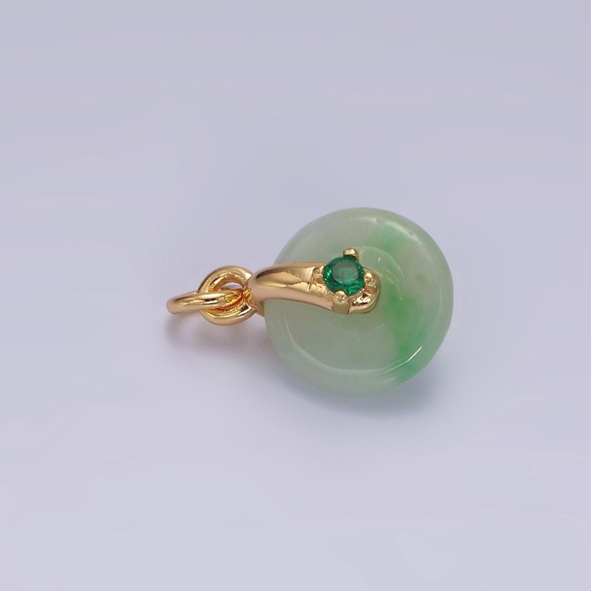 14K Gold Filled Mini Green Jade Donut Fuchsia, Green CZ Bail Charm | AG355 AG356 - DLUXCA