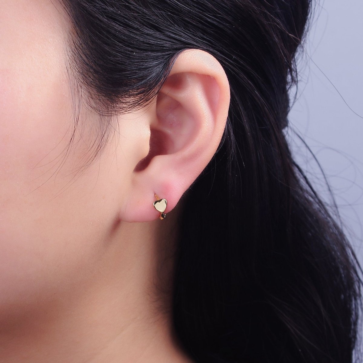 14K Gold Filled Mini Heart Minimalist 9mm Cartilage Huggie Earirngs | Y-926 - DLUXCA