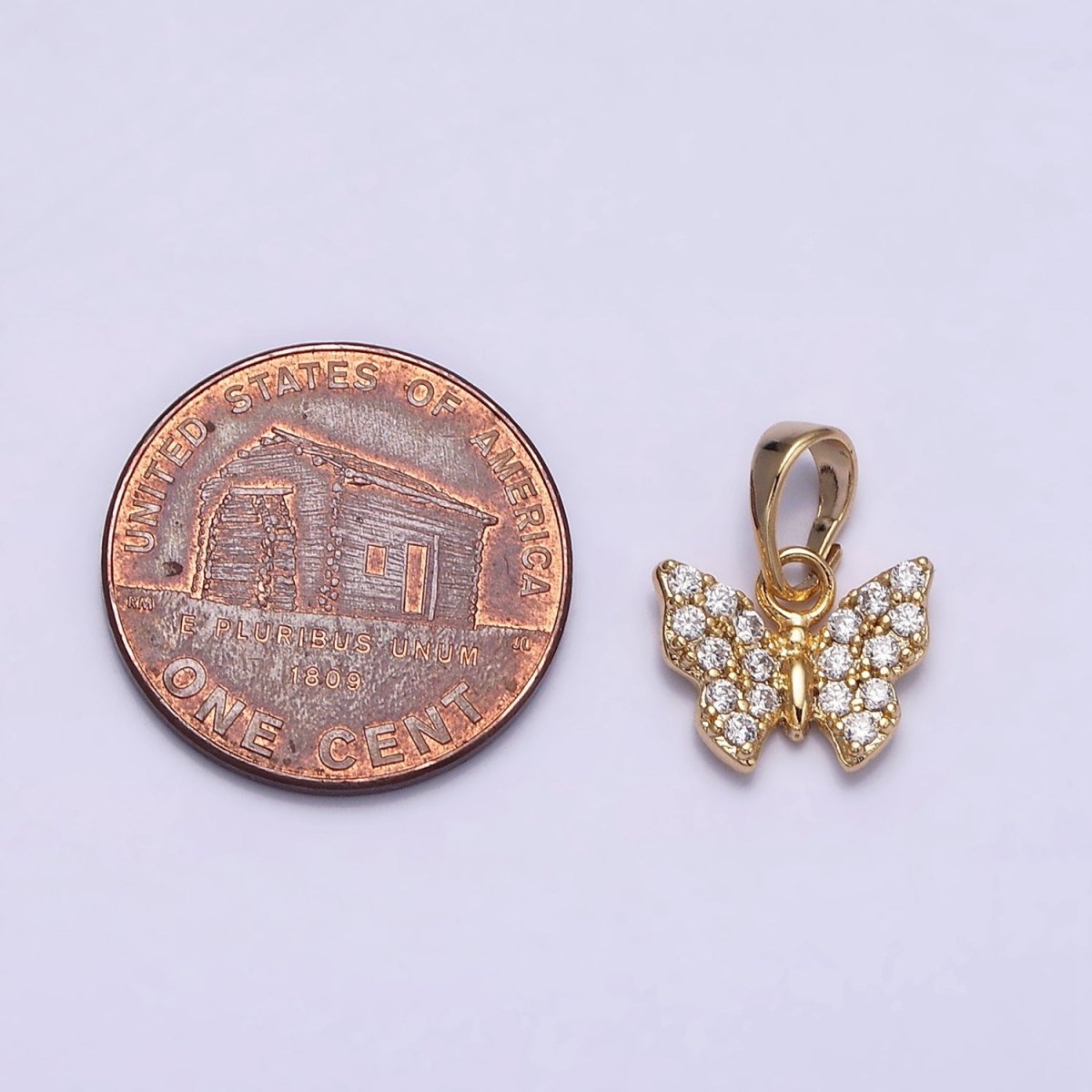14K Gold Filled Mini Micro Paved CZ Butterfly Mariposa Pendant | AA523 - DLUXCA