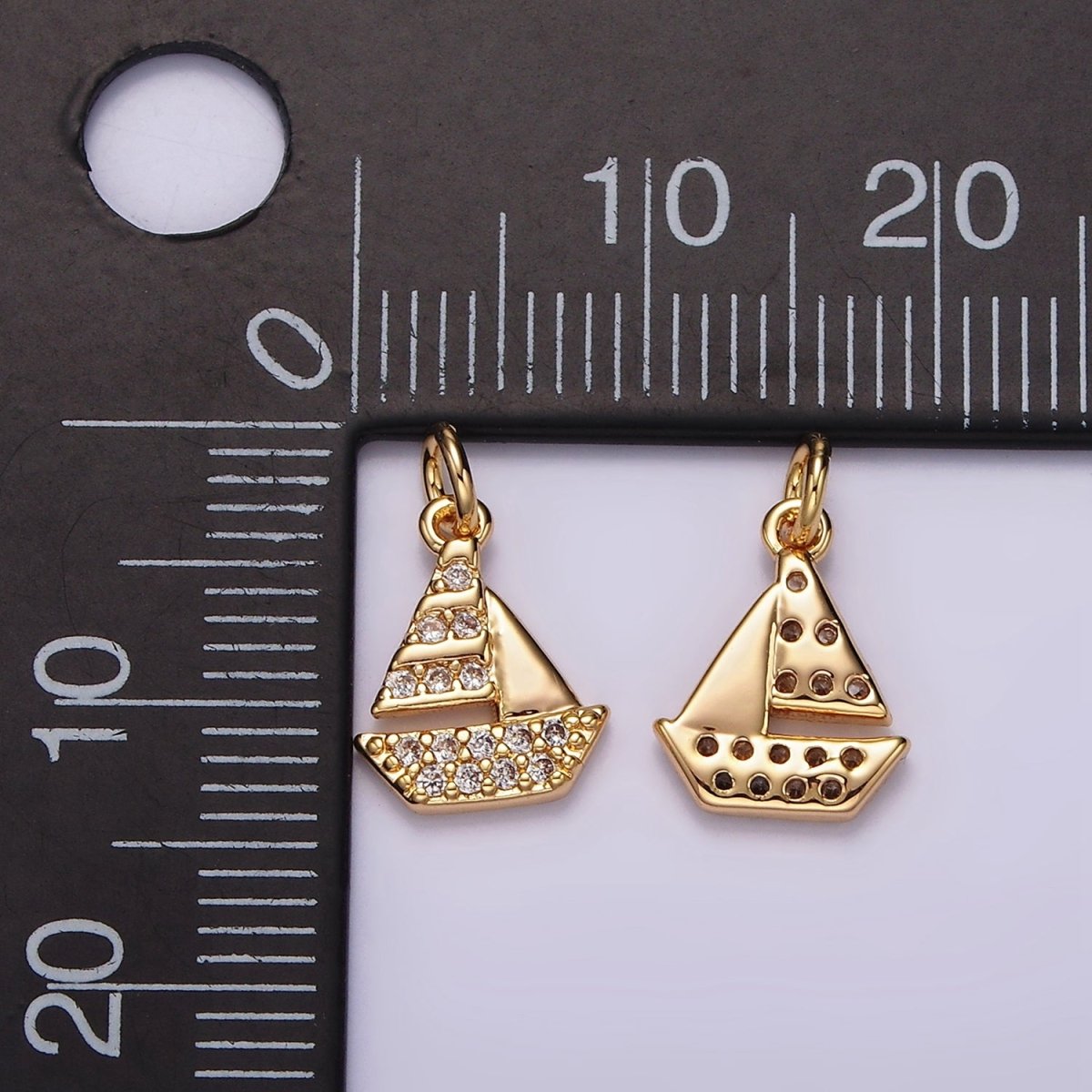 14K Gold Filled Mini Micro Paved CZ Sail Boat Add-On Charm | AG420 - DLUXCA