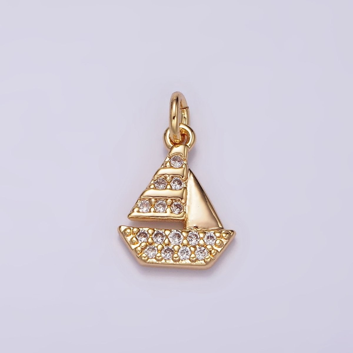 14K Gold Filled Mini Micro Paved CZ Sail Boat Add-On Charm | AG420 - DLUXCA