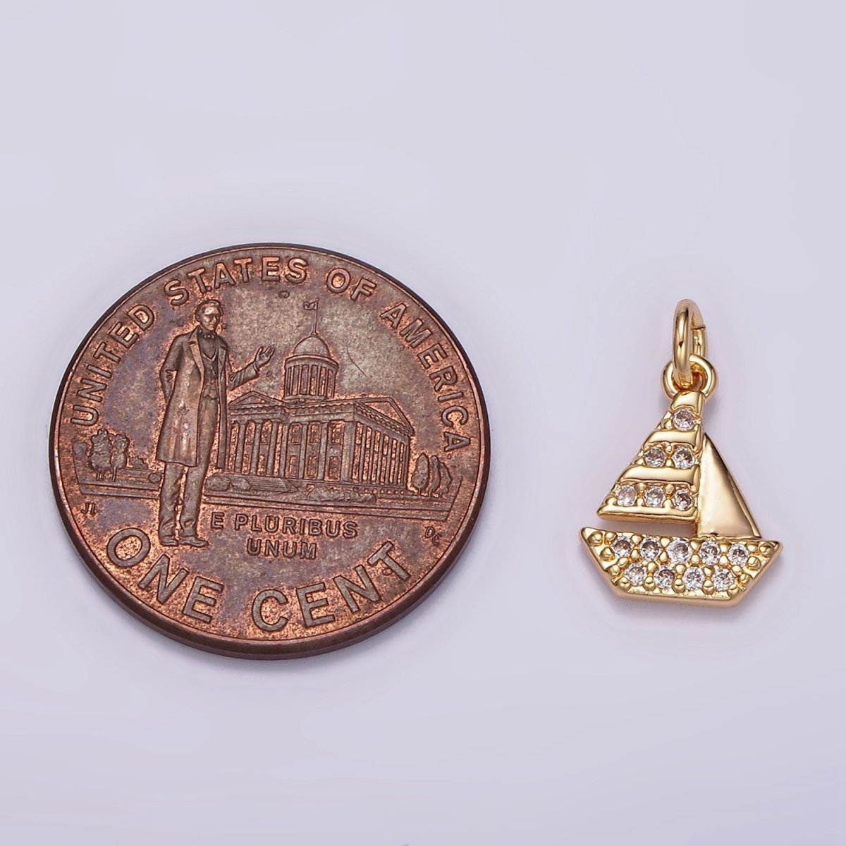 14K Gold Filled Mini Micro Paved CZ Sail Boat Add-On Charm | AG420 - DLUXCA