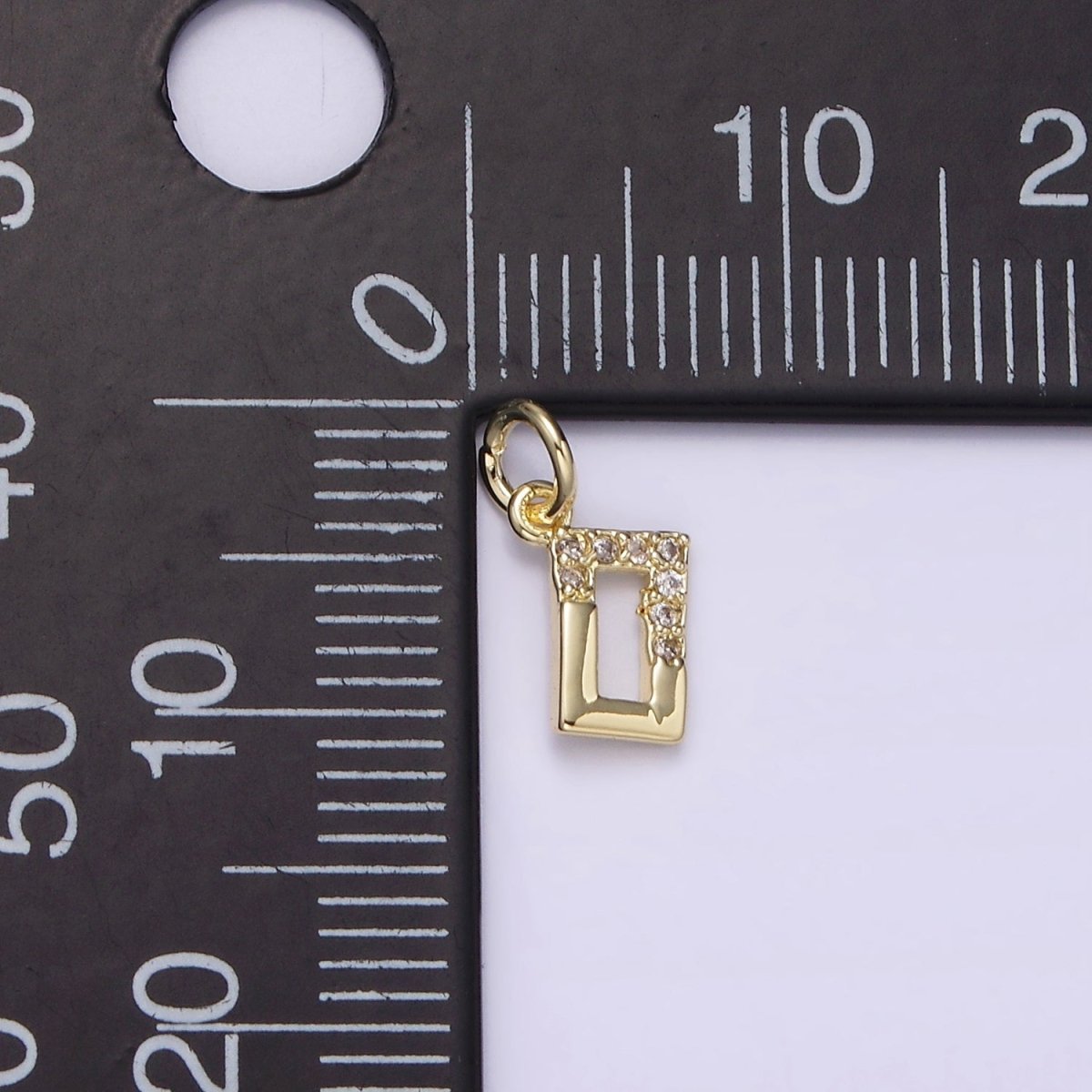 14K Gold Filled Mini Open Rectangular Micro Paved CZ Add-On Charm | AG234 - DLUXCA