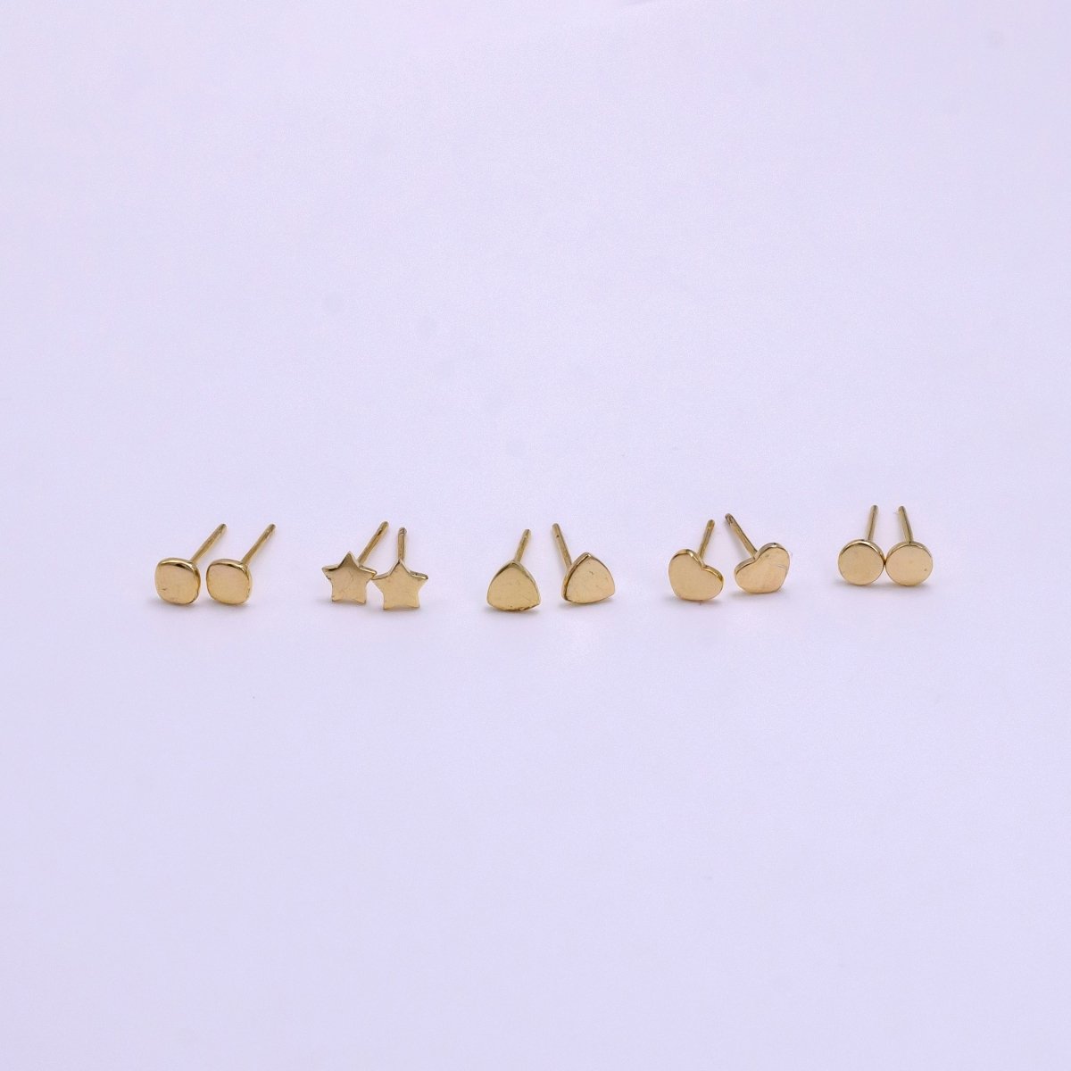 14K Gold Filled Mini Round, Square, Triangle, Heart, Star Minimalist Stud Earrings | AB1103 - AB1107 - DLUXCA