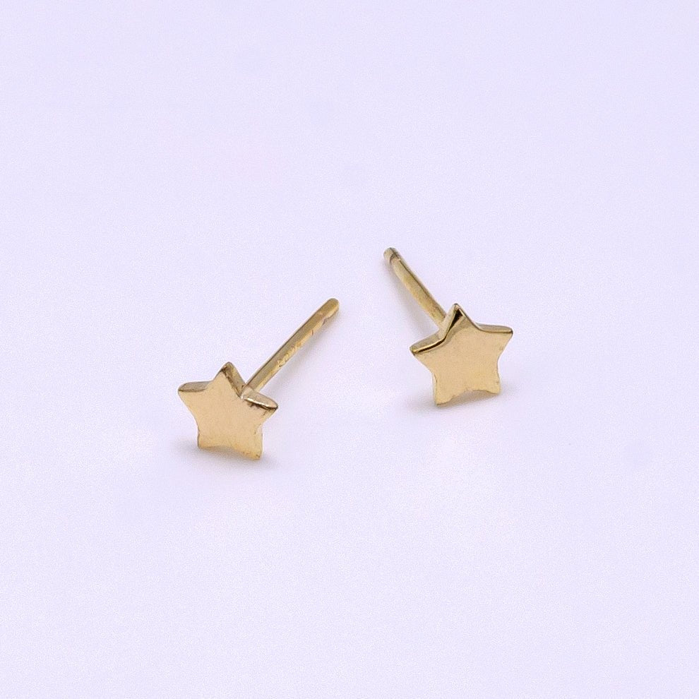 14K Gold Filled Mini Round, Square, Triangle, Heart, Star Minimalist Stud Earrings | AB1103 - AB1107 - DLUXCA