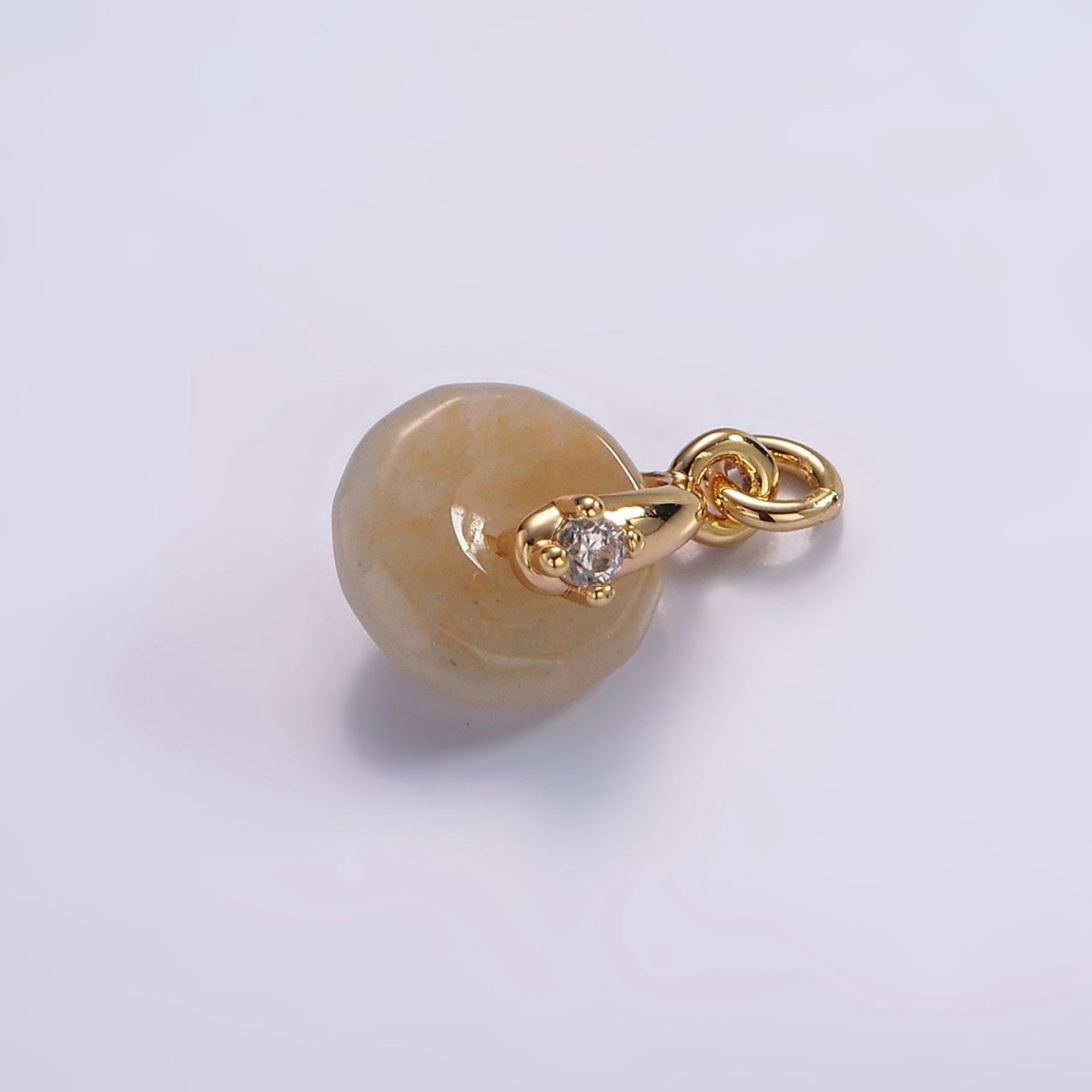 14K Gold Filled Mini Sunstone, Moss Agate, Red Aventurine, Crazy Lace Agate Round Donut CZ Charm | AC823 - AC826 - DLUXCA