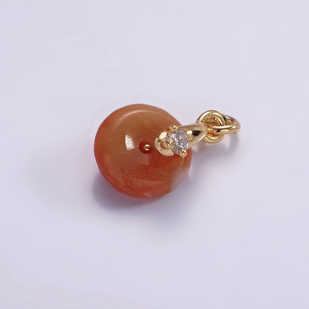 14K Gold Filled Mini Sunstone, Moss Agate, Red Aventurine, Crazy Lace Agate Round Donut CZ Charm | AC823 - AC826 - DLUXCA