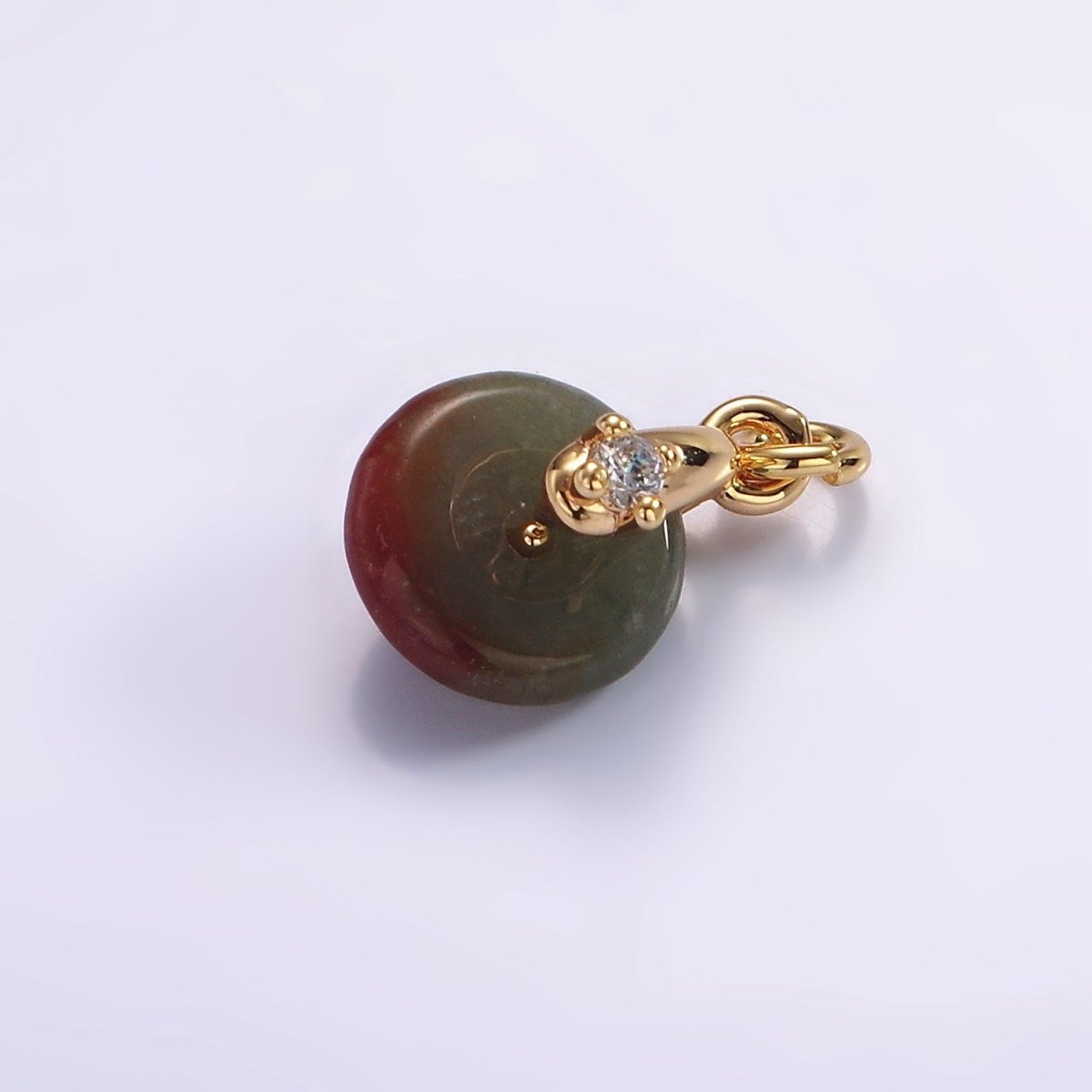 14K Gold Filled Mini Sunstone, Moss Agate, Red Aventurine, Crazy Lace Agate Round Donut CZ Charm | AC823 - AC826 - DLUXCA