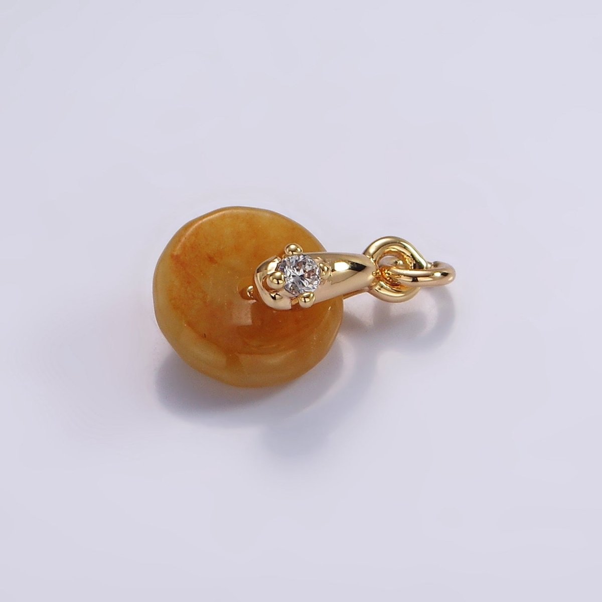 14K Gold Filled Mini Sunstone, Moss Agate, Red Aventurine, Crazy Lace Agate Round Donut CZ Charm | AC823 - AC826 - DLUXCA