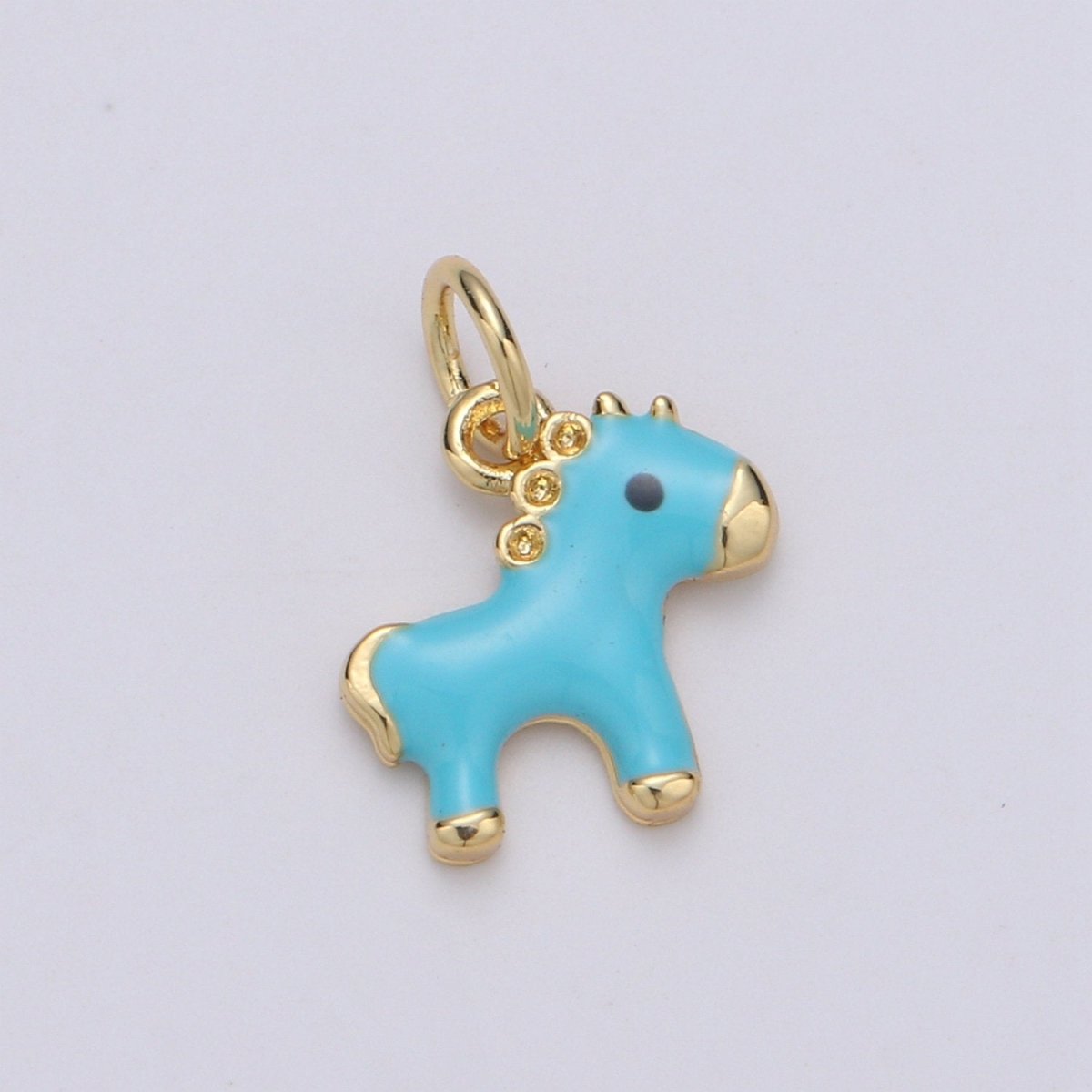 14K Gold Filled Mini Teal Horse Little Pony Blue Enamel Epoxy Charm | D-756 - DLUXCA