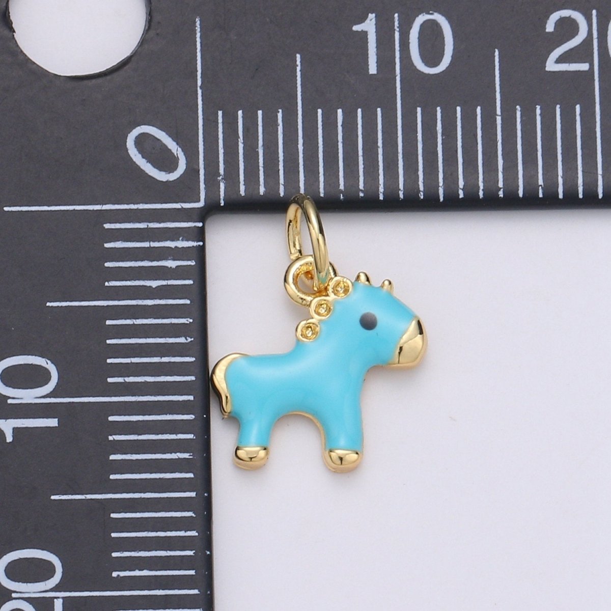14K Gold Filled Mini Teal Horse Little Pony Blue Enamel Epoxy Charm | D-756 - DLUXCA