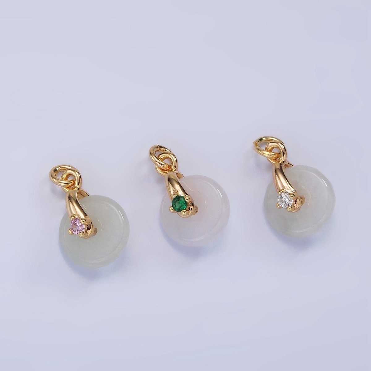 14K Gold Filled Mini White-Green Jade Donut Clear, Pink, Green CZ Bail Charm | AG427 - AG429 - DLUXCA