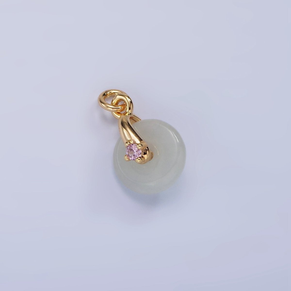 14K Gold Filled Mini White-Green Jade Donut Clear, Pink, Green CZ Bail Charm | AG427 - AG429 - DLUXCA