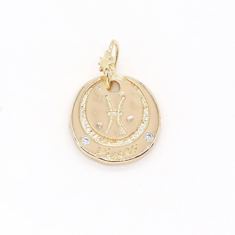 14K Gold Filled Mini Zodiac Horoscope Sign Constellation Medallion Pendant Charm Rustic Coin for Necklace Bracelet Earring Jewelry Making | A-716-A-727 - DLUXCA