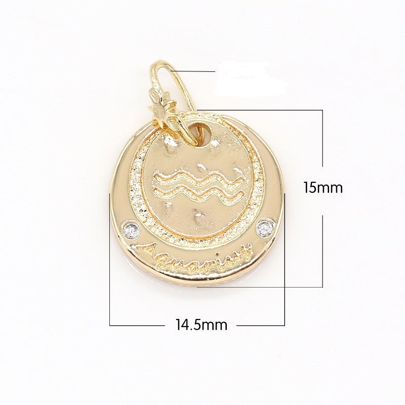 14K Gold Filled Mini Zodiac Horoscope Sign Constellation Medallion Pendant Charm Rustic Coin for Necklace Bracelet Earring Jewelry Making | A-716-A-727 - DLUXCA