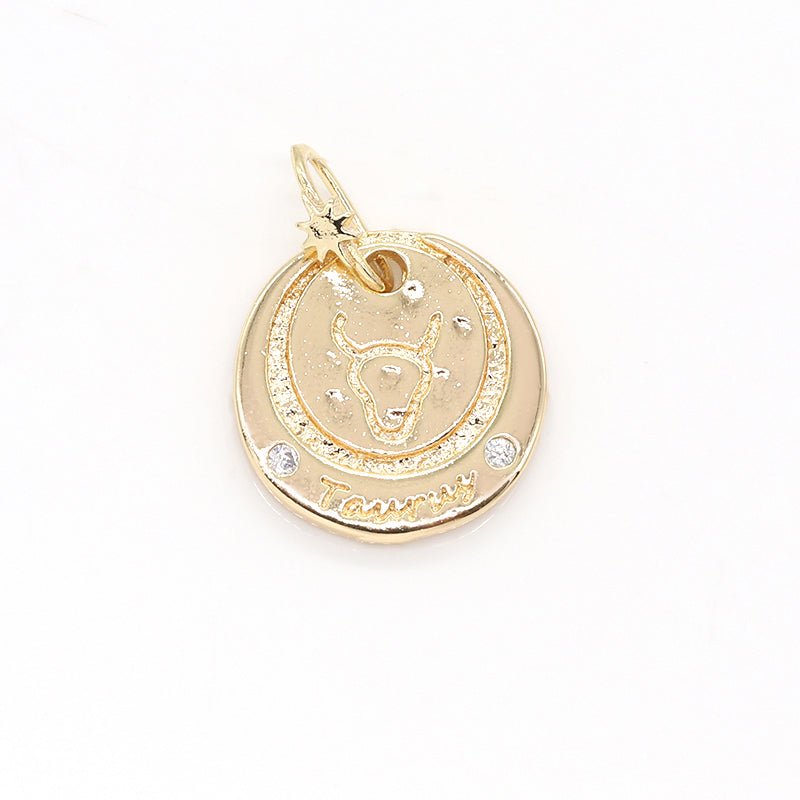 14K Gold Filled Mini Zodiac Horoscope Sign Constellation Medallion Pendant Charm Rustic Coin for Necklace Bracelet Earring Jewelry Making | A-716-A-727 - DLUXCA