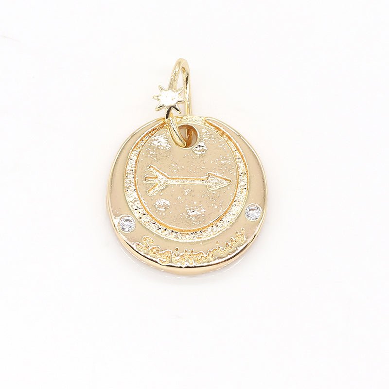 14K Gold Filled Mini Zodiac Horoscope Sign Constellation Medallion Pendant Charm Rustic Coin for Necklace Bracelet Earring Jewelry Making | A-716-A-727 - DLUXCA