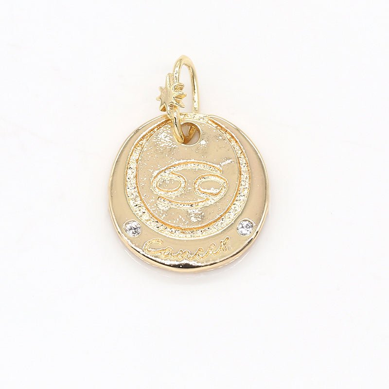 14K Gold Filled Mini Zodiac Horoscope Sign Constellation Medallion Pendant Charm Rustic Coin for Necklace Bracelet Earring Jewelry Making | A-716-A-727 - DLUXCA