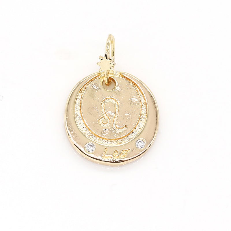 14K Gold Filled Mini Zodiac Horoscope Sign Constellation Medallion Pendant Charm Rustic Coin for Necklace Bracelet Earring Jewelry Making | A-716-A-727 - DLUXCA