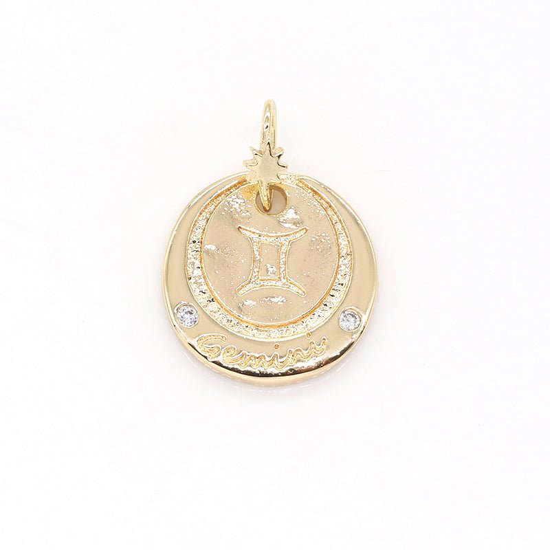 14K Gold Filled Mini Zodiac Horoscope Sign Constellation Medallion Pendant Charm Rustic Coin for Necklace Bracelet Earring Jewelry Making | A-716-A-727 - DLUXCA