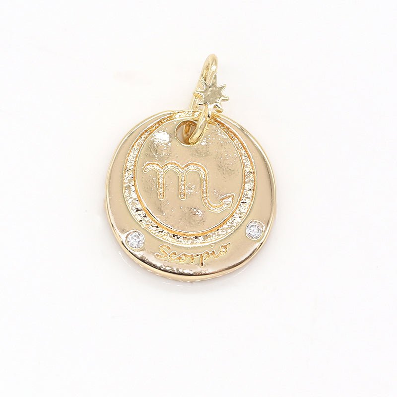 14K Gold Filled Mini Zodiac Horoscope Sign Constellation Medallion Pendant Charm Rustic Coin for Necklace Bracelet Earring Jewelry Making | A-716-A-727 - DLUXCA